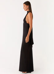 Alicia Satin Halter Maxi Dress - Black