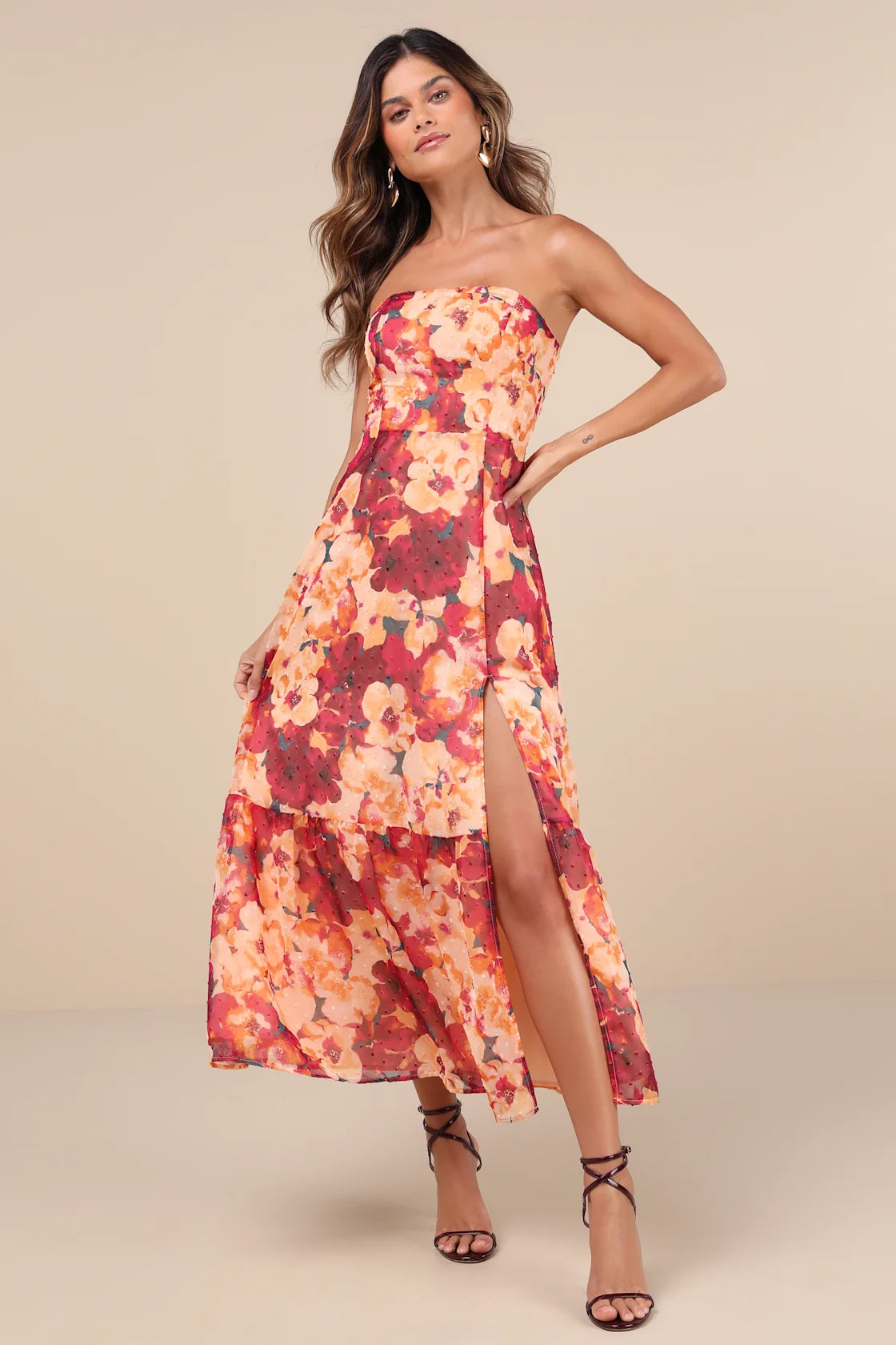 Bright Perspective Teal Floral Strapless Midi Dress