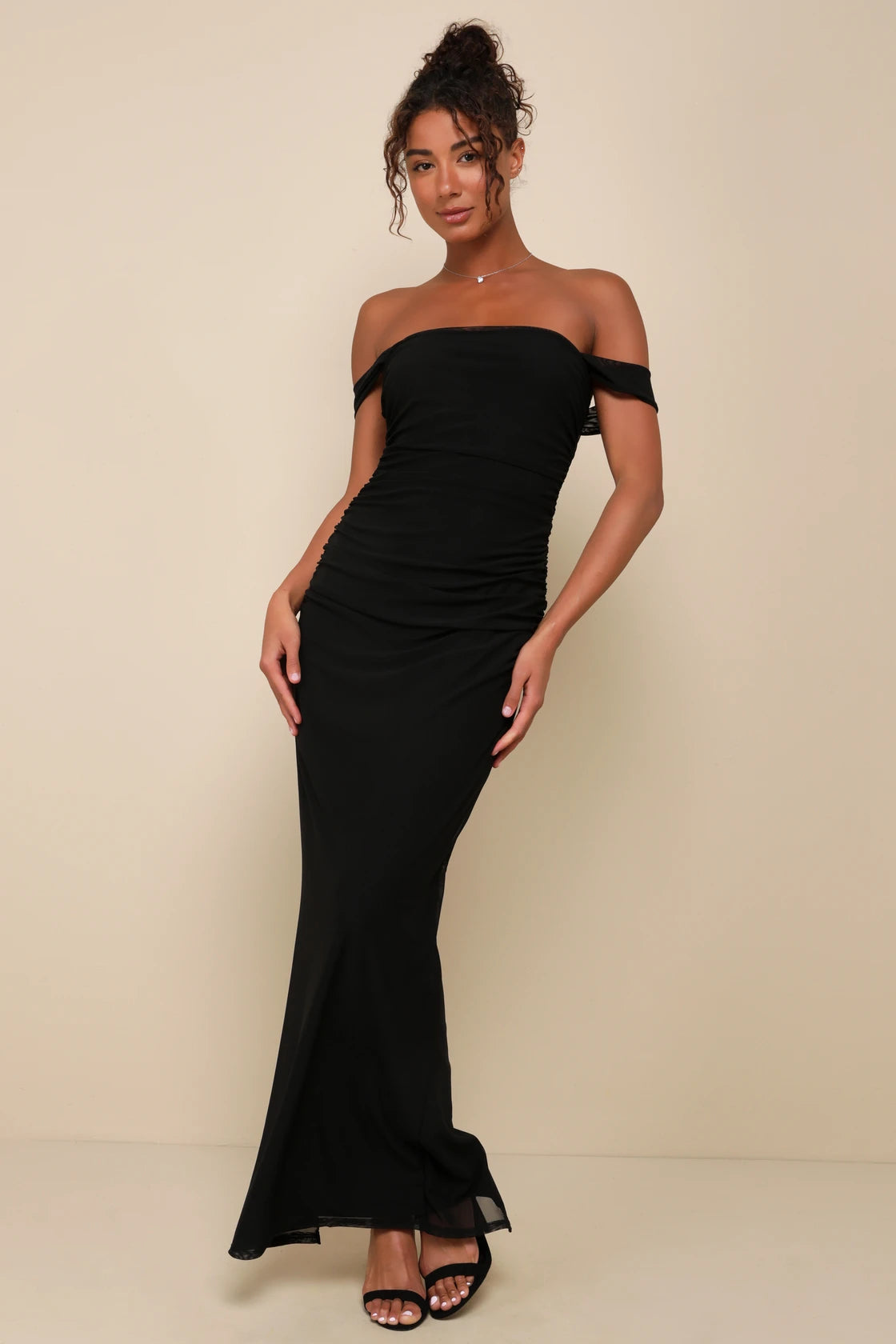 Amazing Presence Blue Mesh Ruched Column Maxi Dress