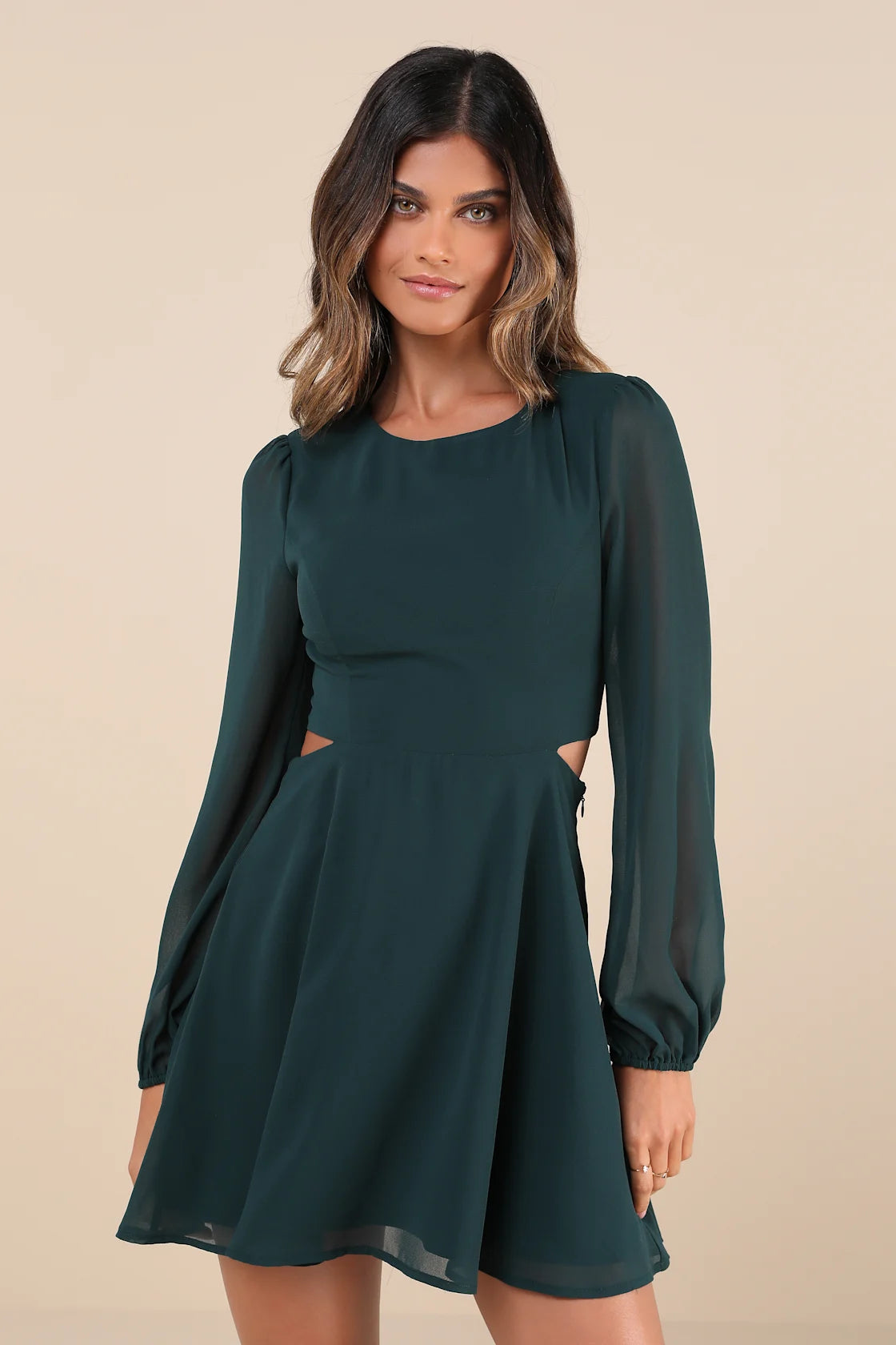 Garden Bliss Black Long Sleeve Cutout Mini Dress