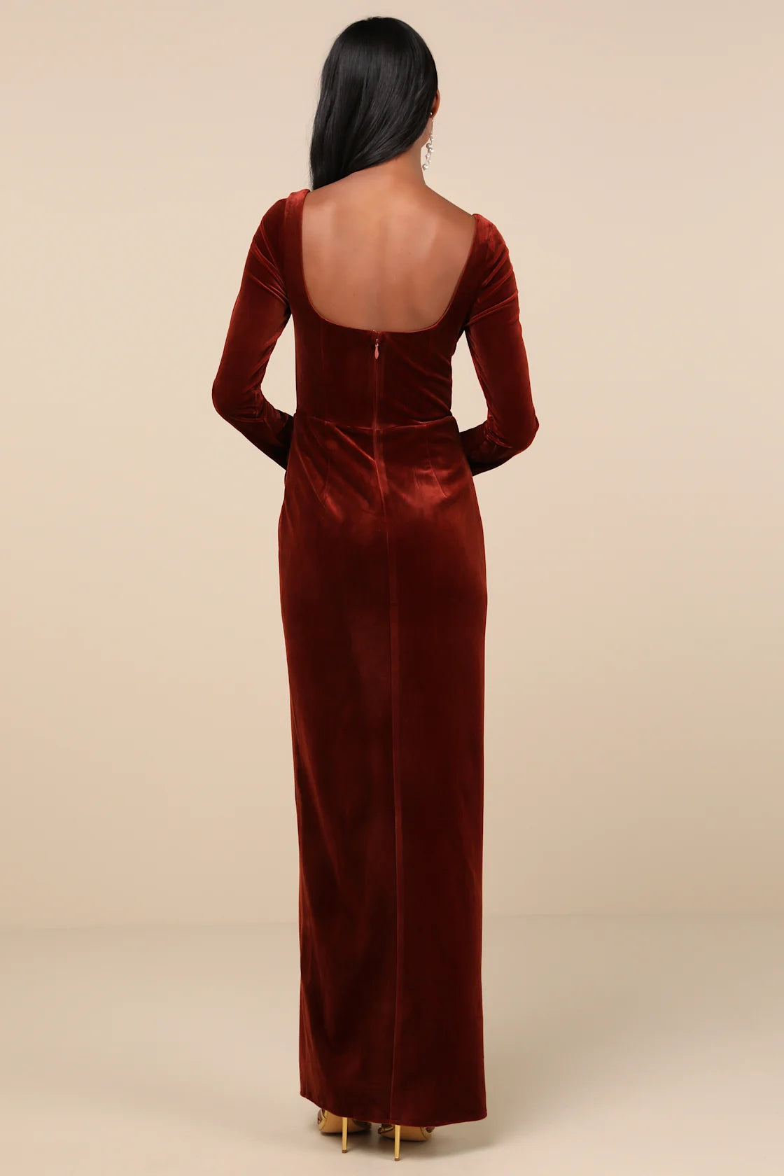 Forever Sensational Navy Blue Velvet Long Sleeve Maxi Dress