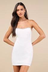 Sparkly Finesse White Rhinestone Strapless Bustier Mini Dress