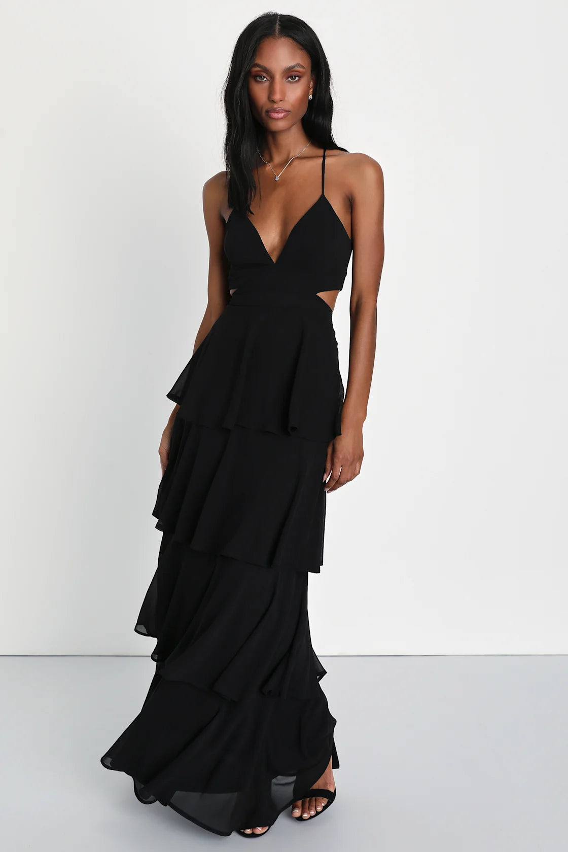 Tier and Now Yellow Tie-Back Tiered Maxi Dress