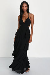 Tier and Now Yellow Tie-Back Tiered Maxi Dress