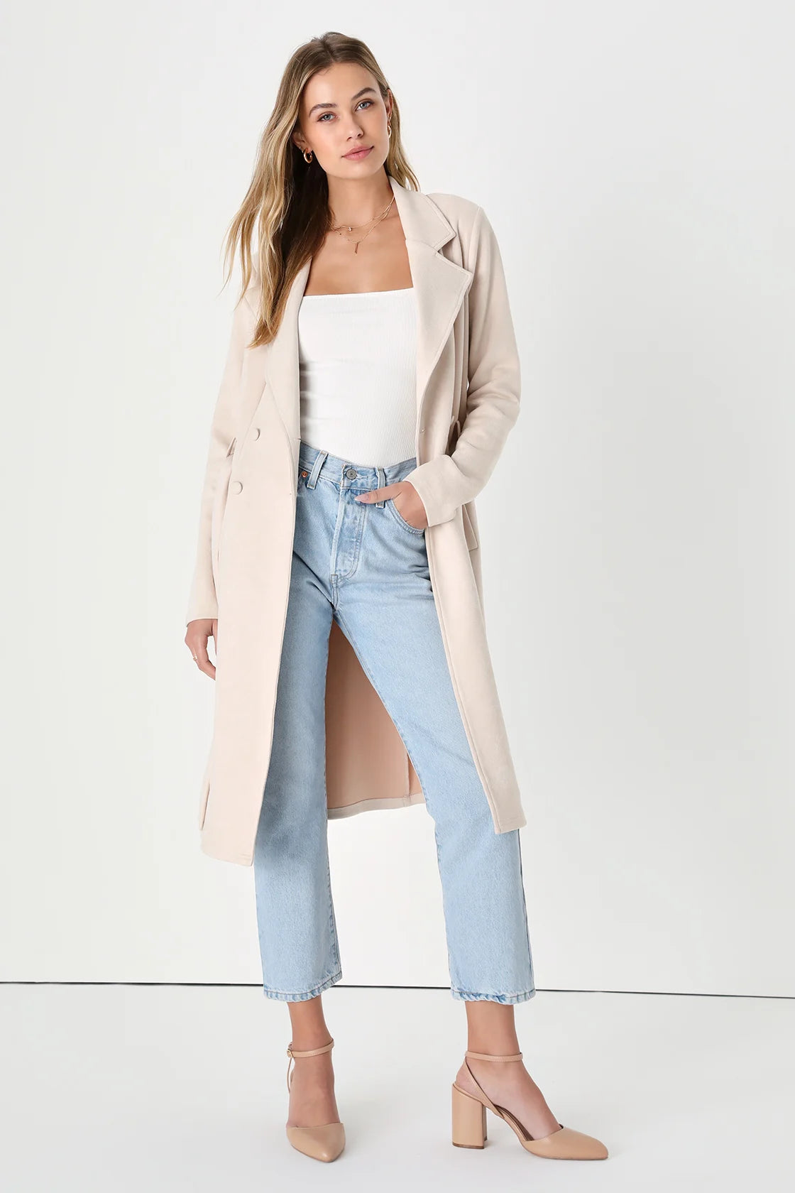 Chic Calling Beige Suede Trench Coat