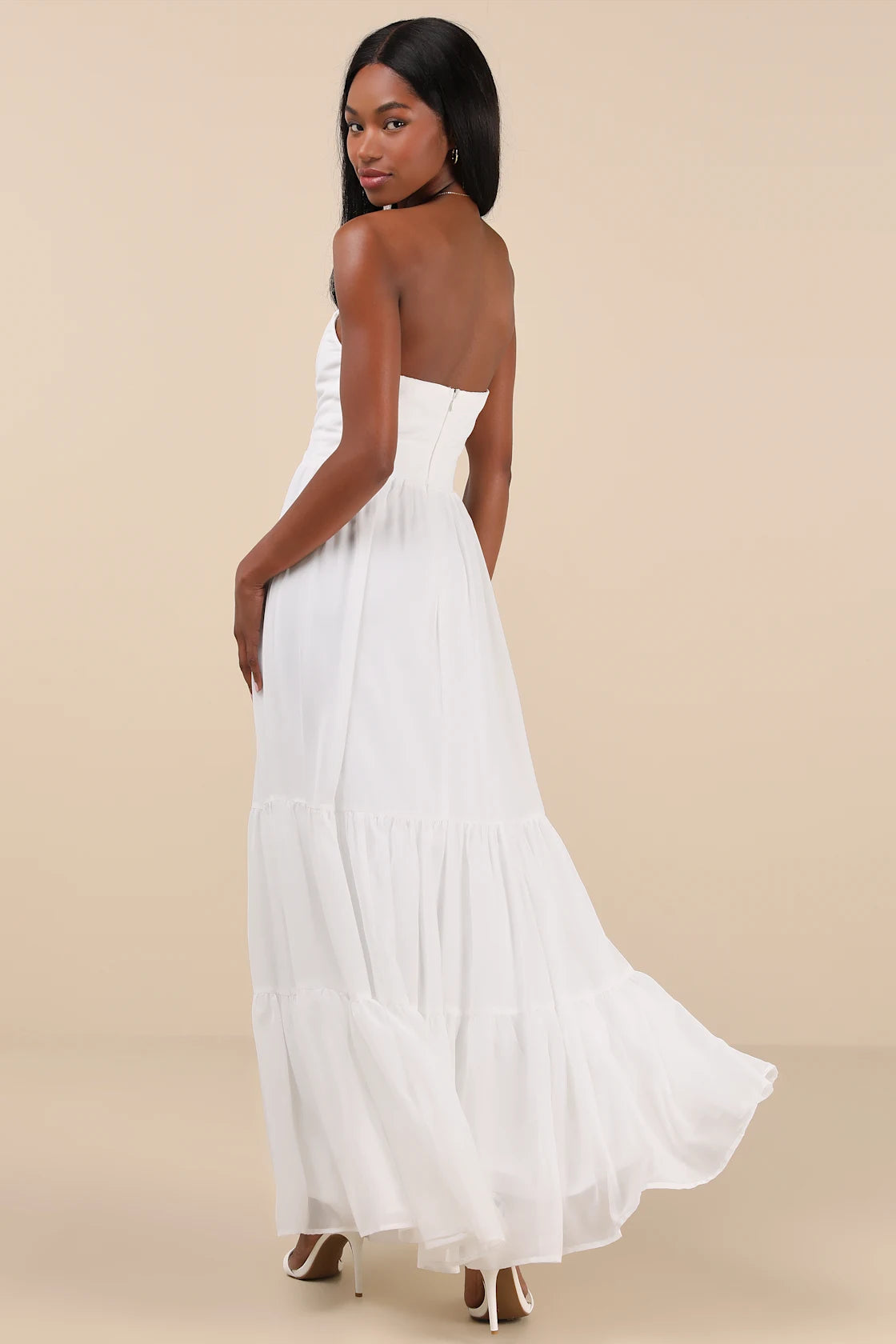 Special Moment Light Blue Floral Strapless Bustier Maxi Dress