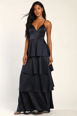 Going with Elegance Rust Brown Satin Tiered Gown