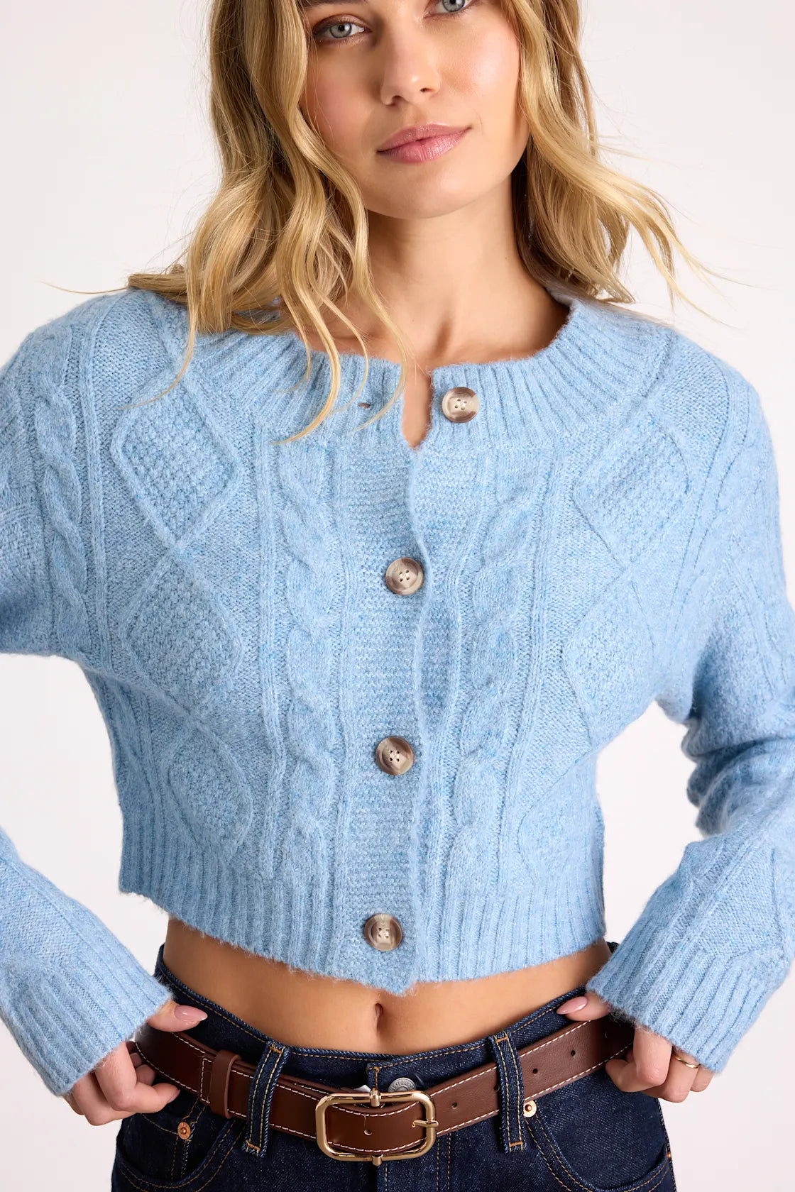 Kaia Brown Marled Cable Knit Cropped Cardigan