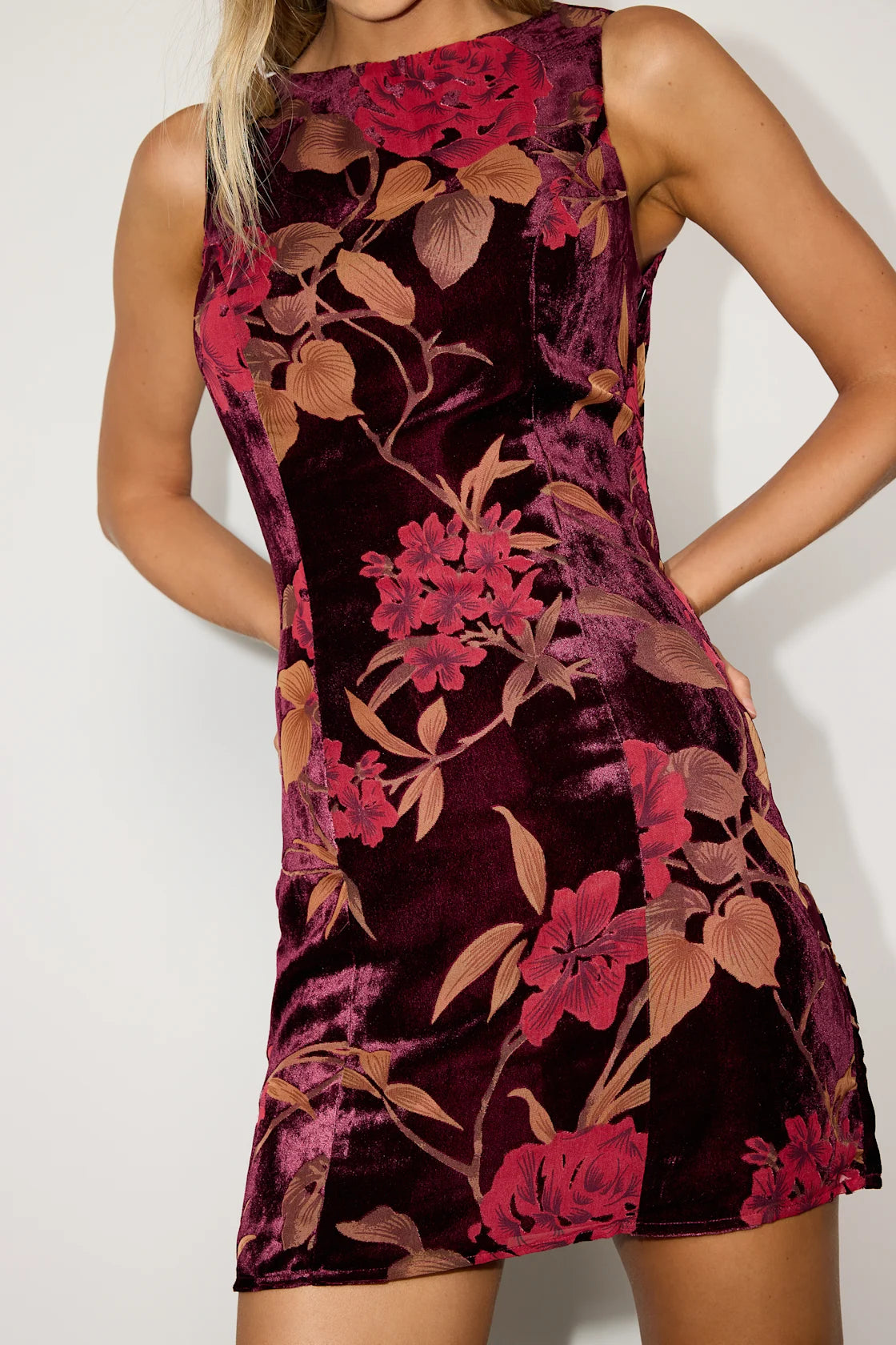 Taslin Dark Brown Velvet Sleeveless Mini Dress