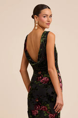 Declan Black Floral Burnout Cowl Back Maxi Dress