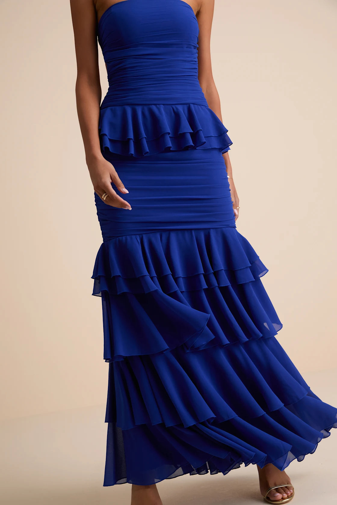 Loni Black Strapless Ruffled Maxi Dress