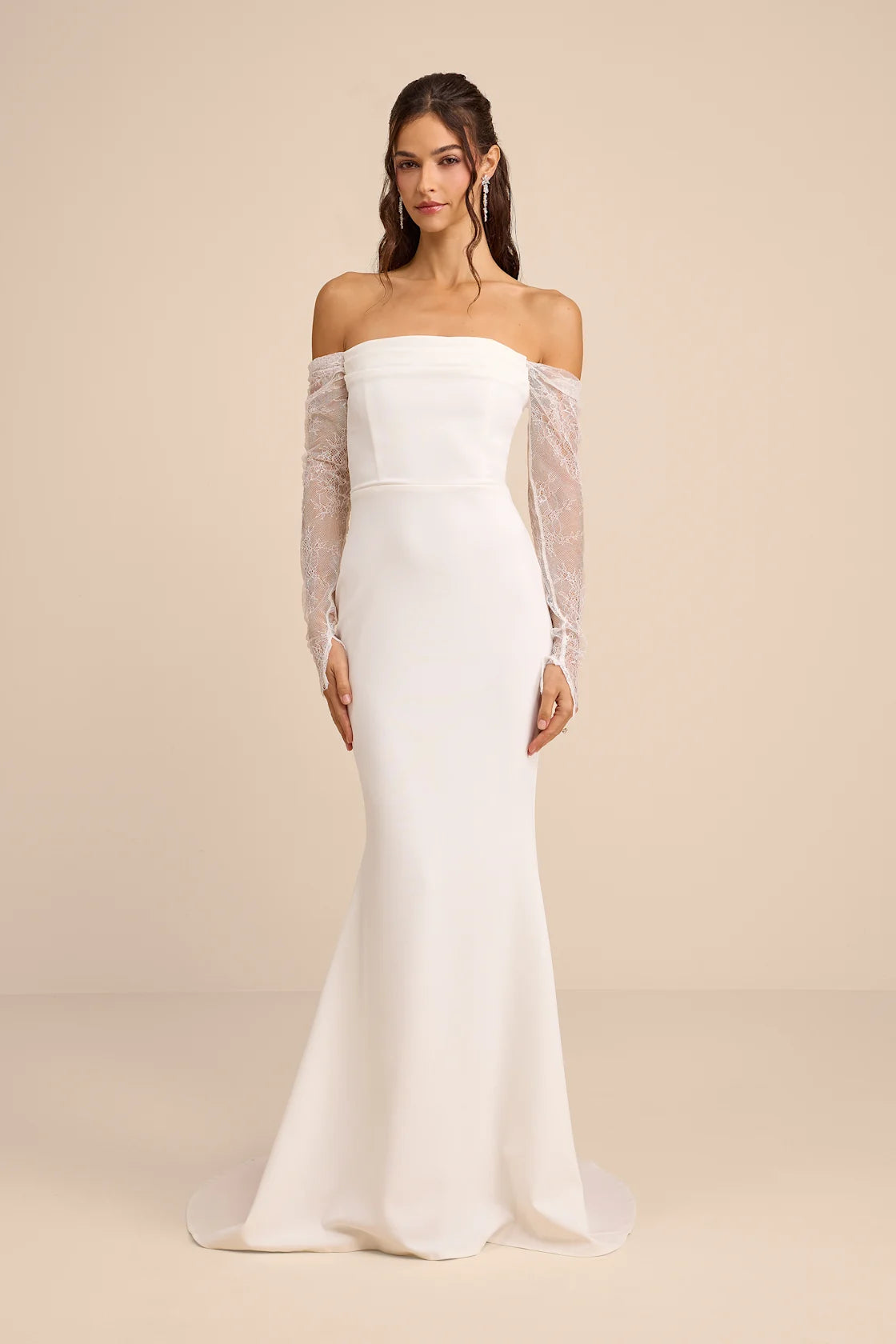 Anabella White Off-the-Shoulder Mermaid Maxi Dress