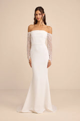 Anabella White Off-the-Shoulder Mermaid Maxi Dress