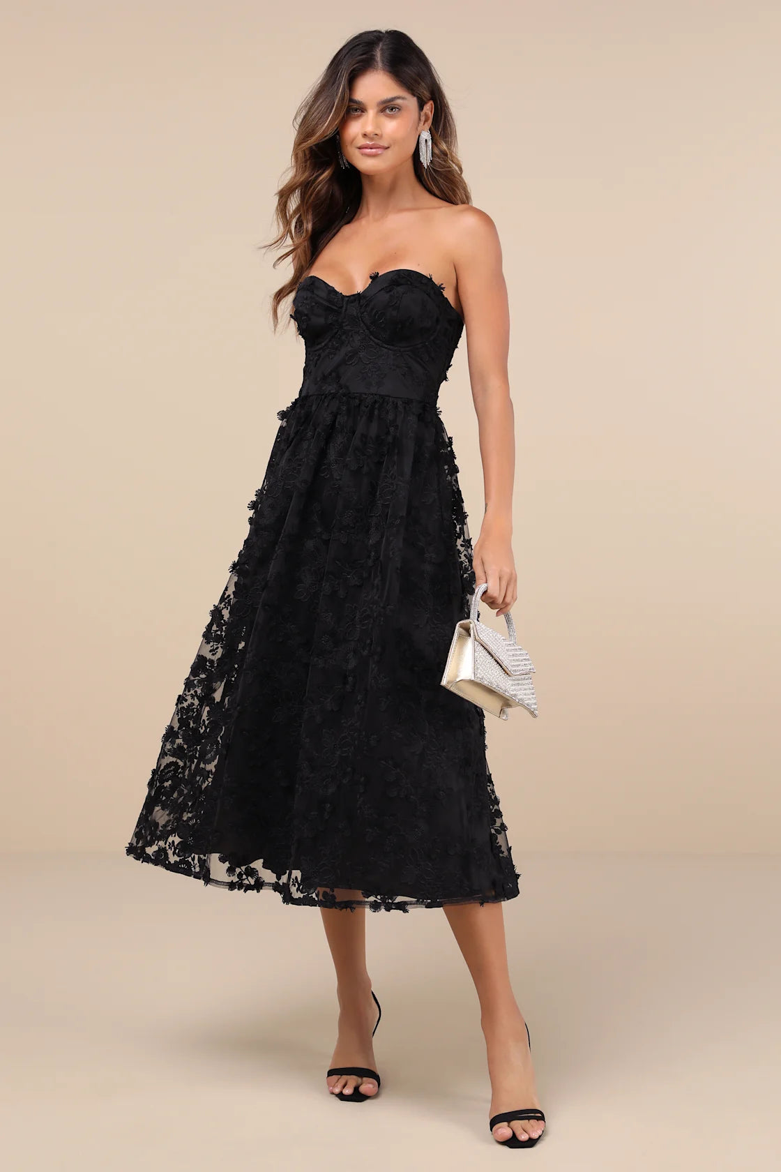 Quite Perfect White Floral Embroidered Strapless Midi Dress