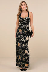 Pemberley Black Jacquard Lace-Up Maxi Dress