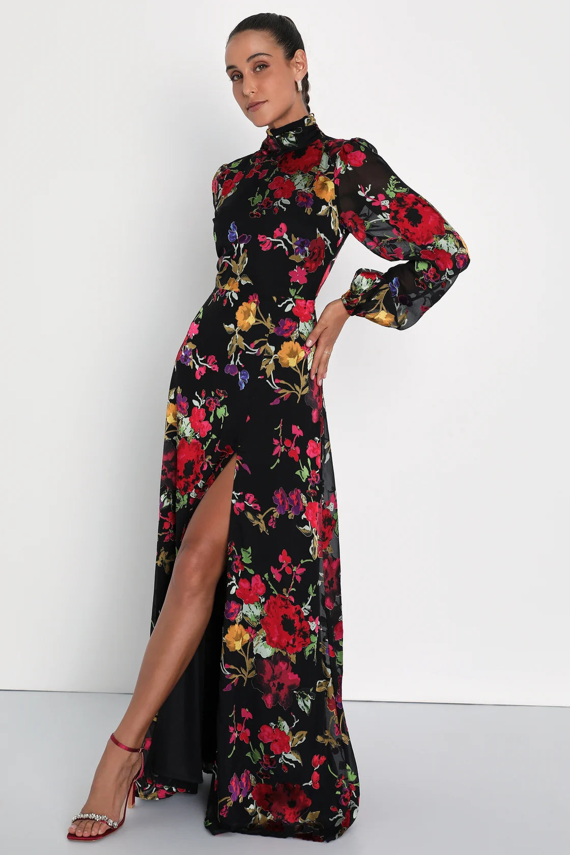 Graceful Arrival Black Floral Burnout Backless Maxi Dress