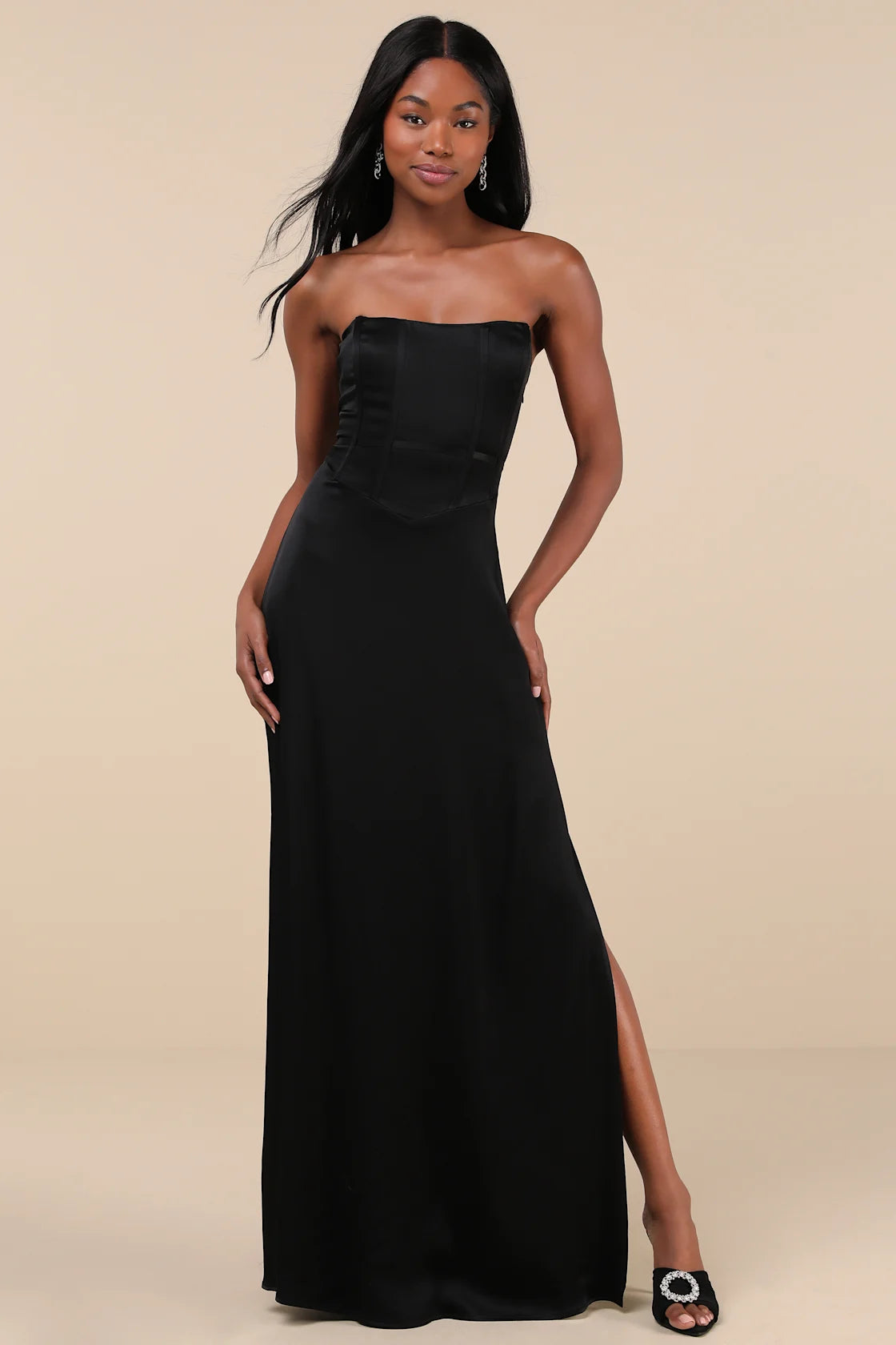 Extraordinary Presence Rust Brown Satin Strapless Maxi Dress