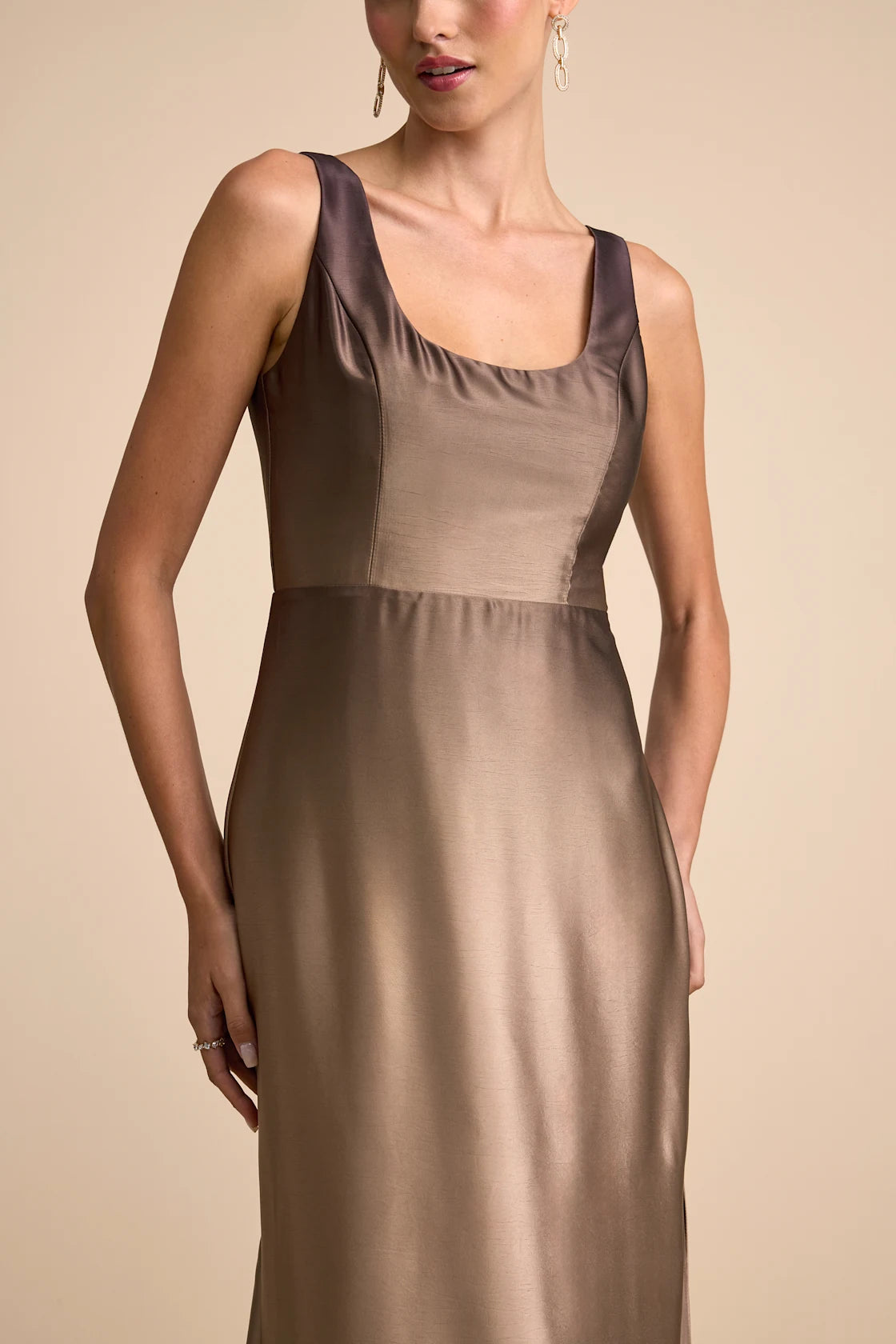Cerise Brown Ombre Satin Sleeveless Maxi Dress