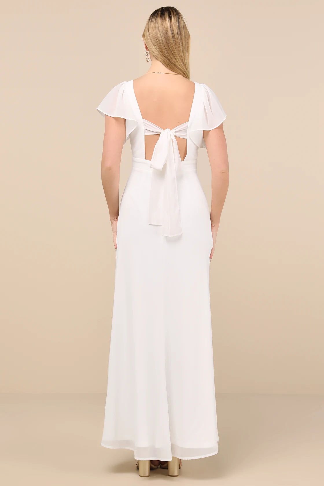 Simply Delightful Black Tie-Back Flutter Sleeve Maxi Dress