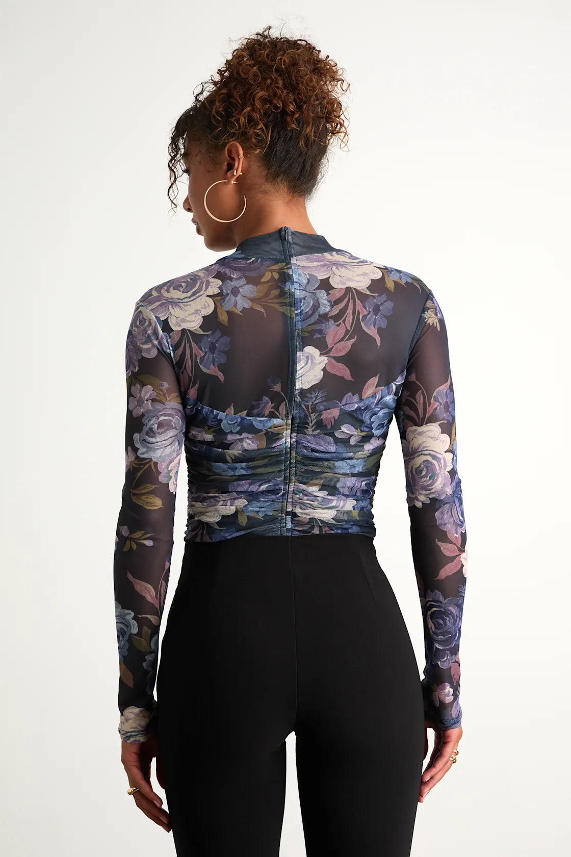 Clearly Alluring Black Mesh Long Sleeve Mock Neck Bodysuit