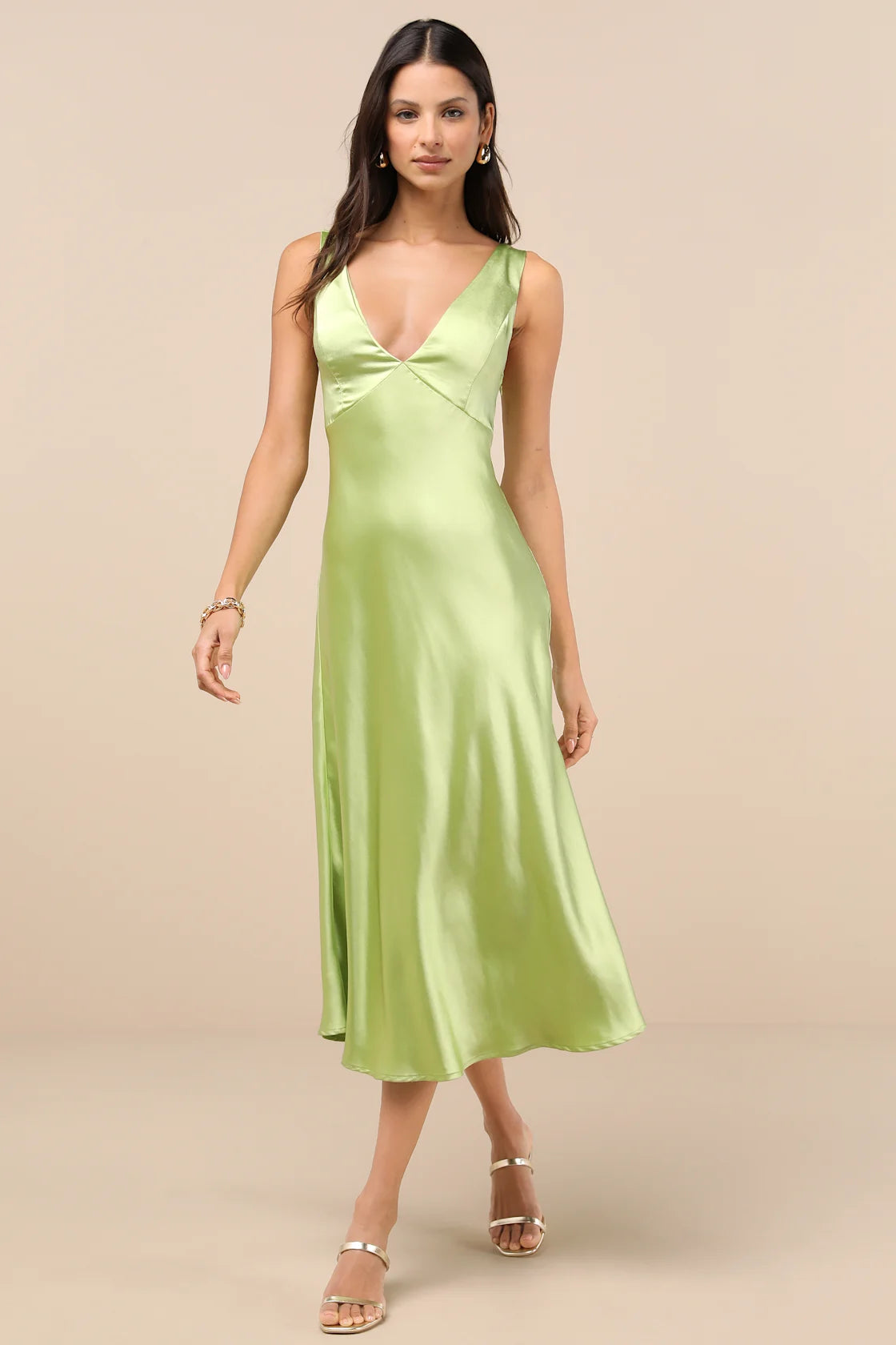Incredible Love Light Orange Satin Cowl Back Midi Slip Dress