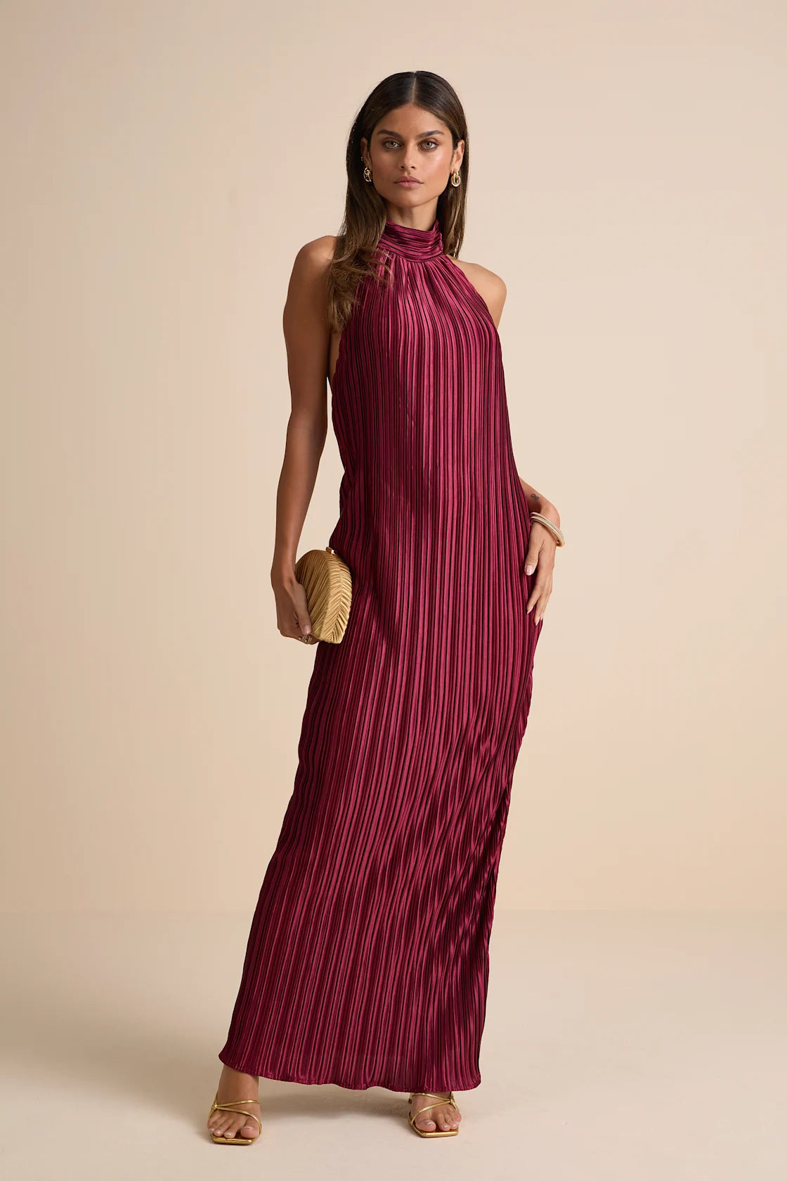Gwenny Lime Green Satin Plisse Maxi Dress