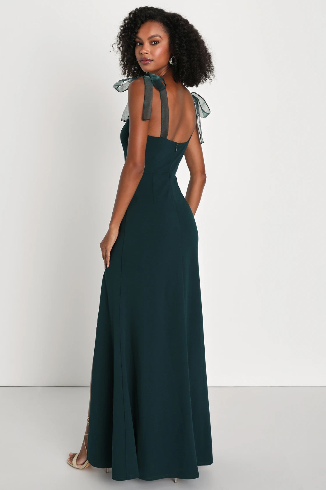 Beloved Elegance Emerald Green Tie-Strap Mermaid Maxi Dress