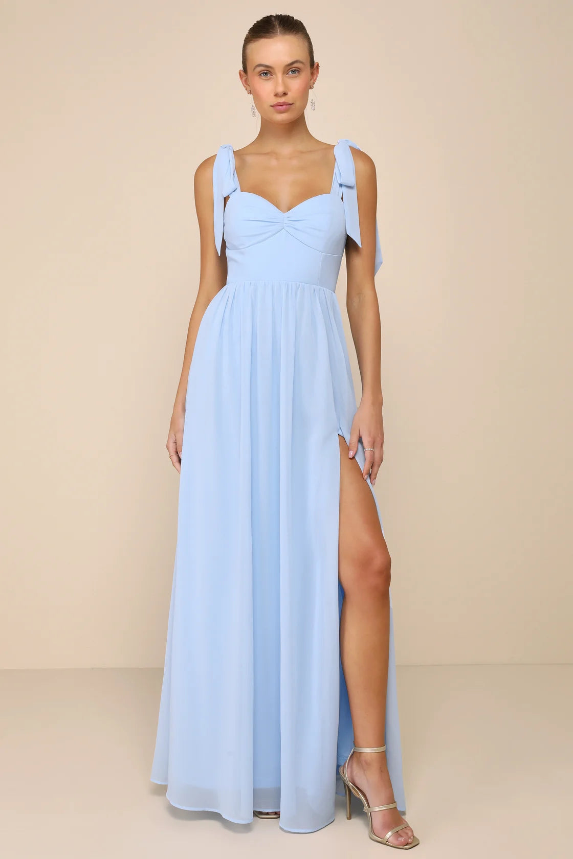 Radiant Charisma Plum Chiffon Ruched Tie-Strap Maxi Dress