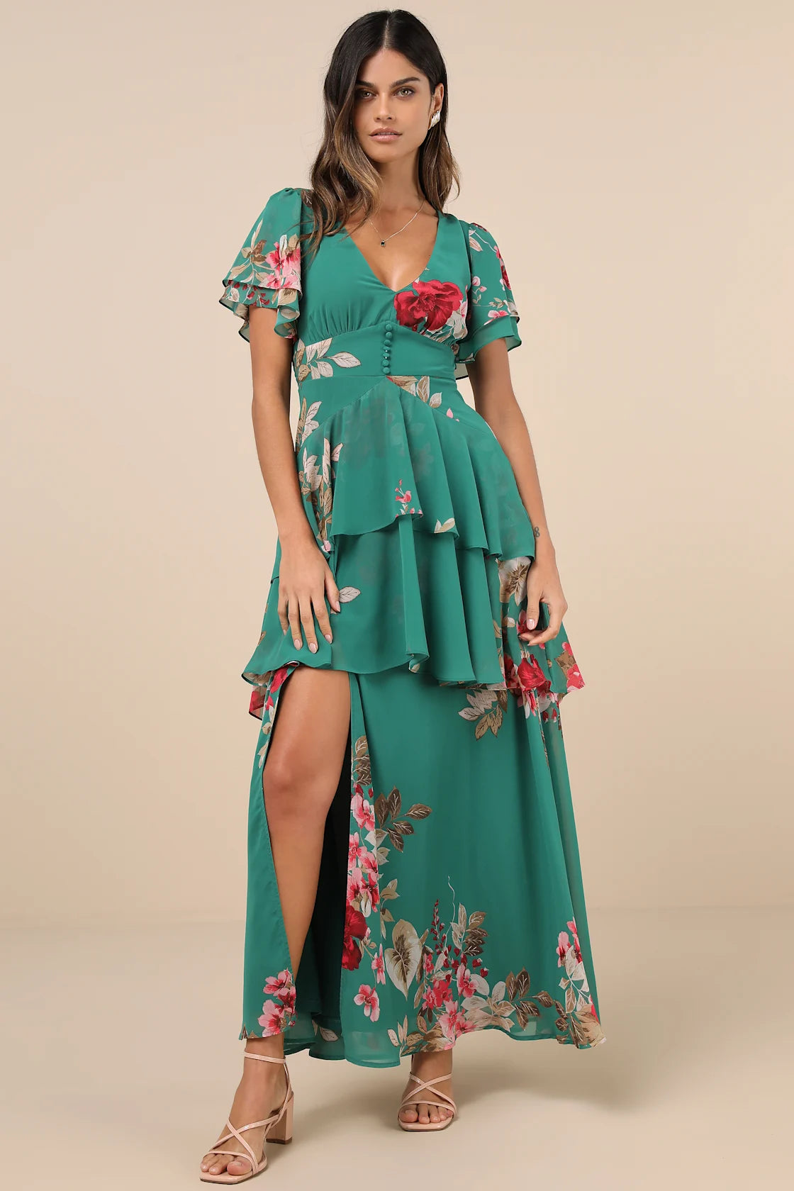 Midnight Mood Emerald Green Tiered Maxi Dress