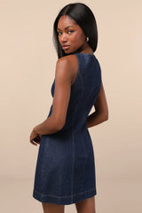 Cataleya Dark Wash Denim Boat Neck Mini Dress