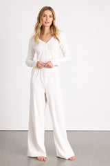 Missy Ivory Ribbed Knit Long Sleeve Two-Piece Pajama Set