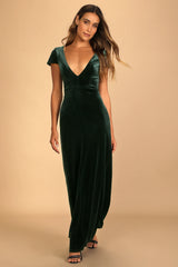 Feeling Flawless Emerald Green Velvet V-Neck Maxi Dress