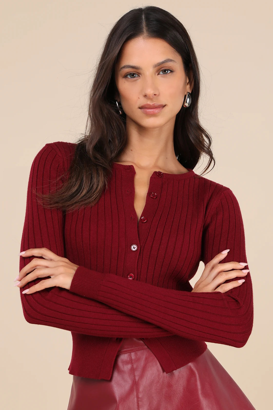 Perfect Classic Dark Green Ribbed Knit Cardigan Sweater