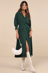 Timeless Class Rust Collared Button-Up Pleated Midi Dress