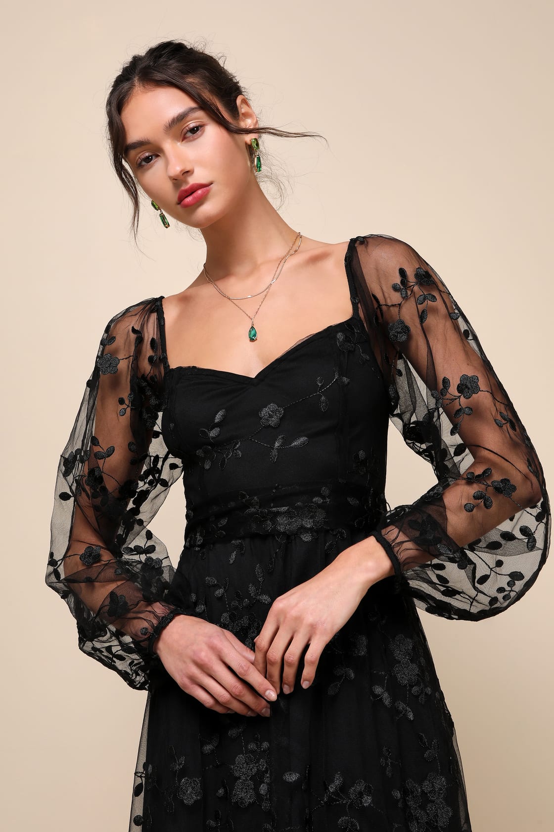 Darling Charisma Wine Red Mesh Embroidered Midi Dress