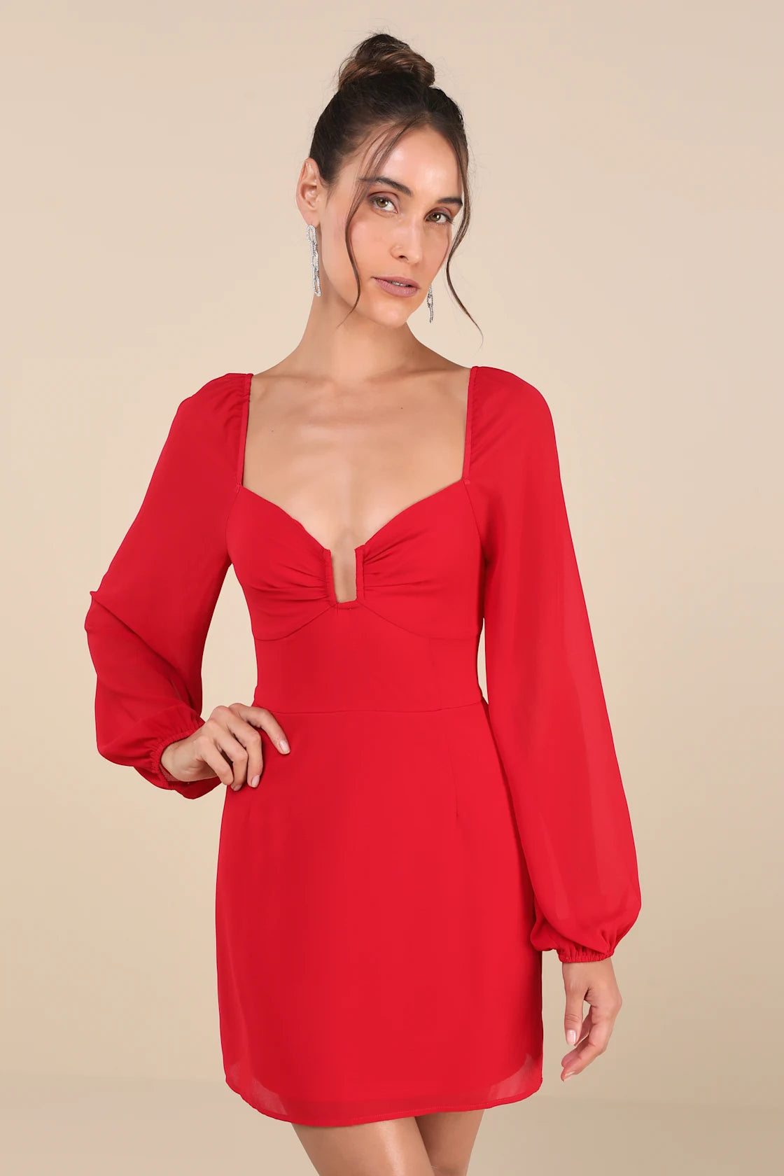 Flirtatious Designs Light Pink Chiffon Balloon Sleeve Mini Dress