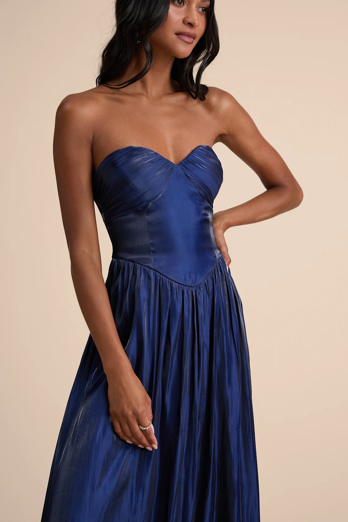 Kylin Sage Satin Basque Waist Maxi Dress