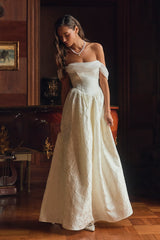 Everglow Ivory Jacquard Off-the-Shoulder Basque Waist Maxi Dress
