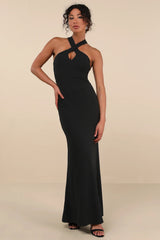 Keep You Enchanted Dark Purple Cutout Halter Mermaid Maxi Dress