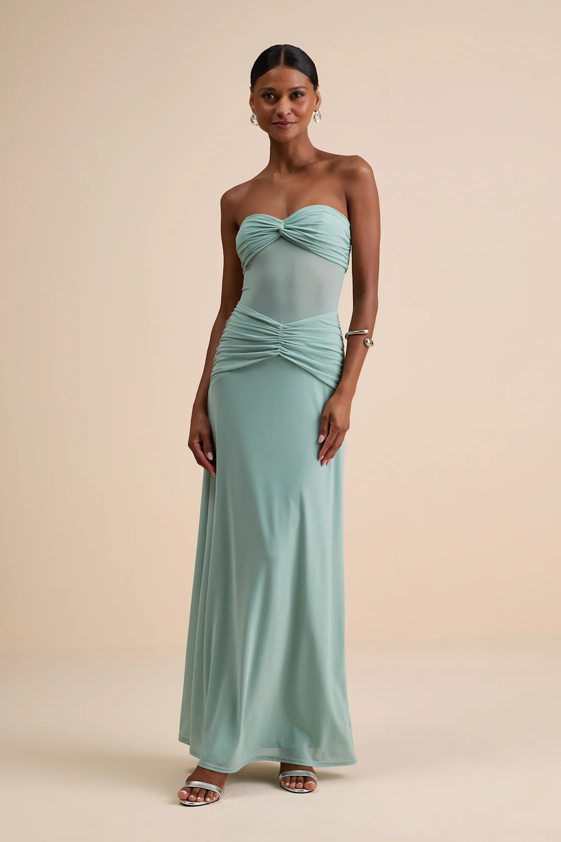 Ursella Black Mesh Strapless Maxi Dress