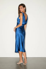 Incredible Love Light Orange Satin Cowl Back Midi Slip Dress