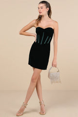 Poised Favorite Burgundy Velvet Bustier Strapless Mini Dress