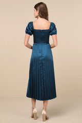 Flawless Forever Dark Purple Satin Pleated Midi Dress