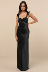 Exuberant Luxury Rust Satin Ruffled Lace-Up Maxi Dress