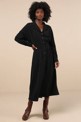 Timeless Class Rust Collared Button-Up Pleated Midi Dress