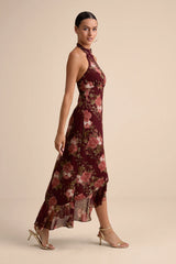 Elegant Entrance Black Floral Print Halter Maxi Dress