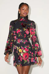 Retina Black Floral Burnout Velvet Backless Mini Dress