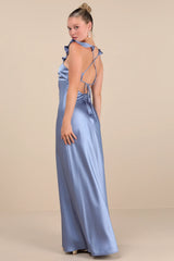 Exuberant Luxury Rust Satin Ruffled Lace-Up Maxi Dress