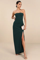 Memorably Iconic Emerald Green Strapless Lace Bustier Maxi Dress