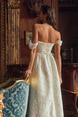 Everglow Ivory Jacquard Off-the-Shoulder Basque Waist Maxi Dress